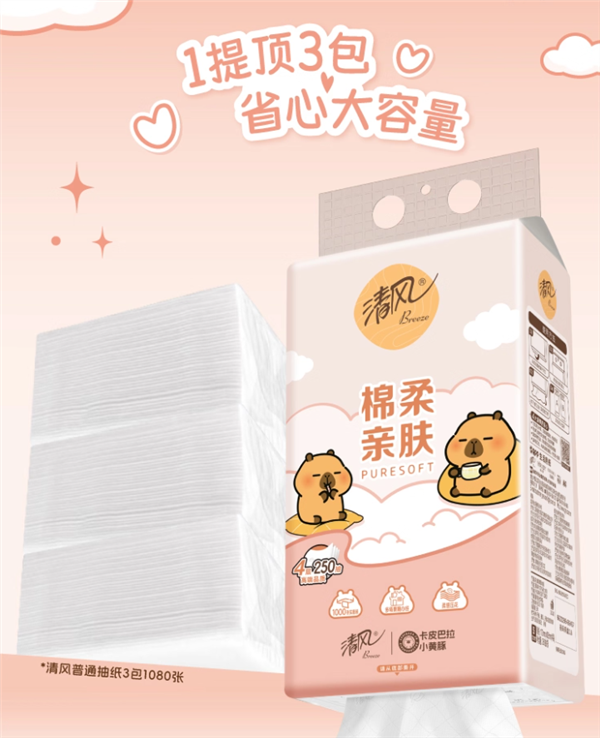原生木桨 清风悬挂式纸巾百亿补贴：24.9元10提