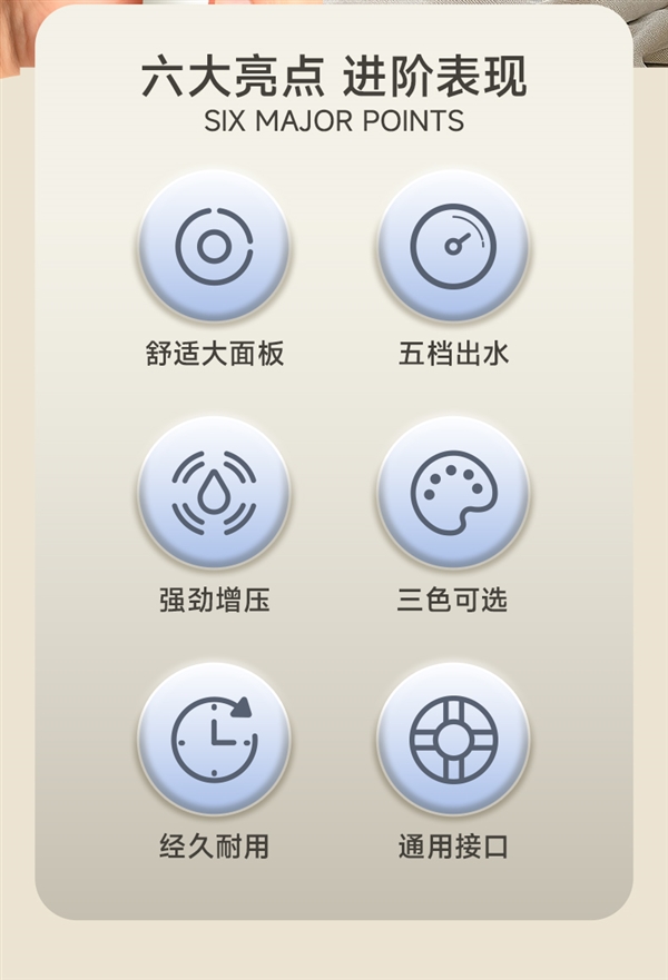 5挡可调:苏泊尔五档增压花洒19.9元包邮(赠退货宝)