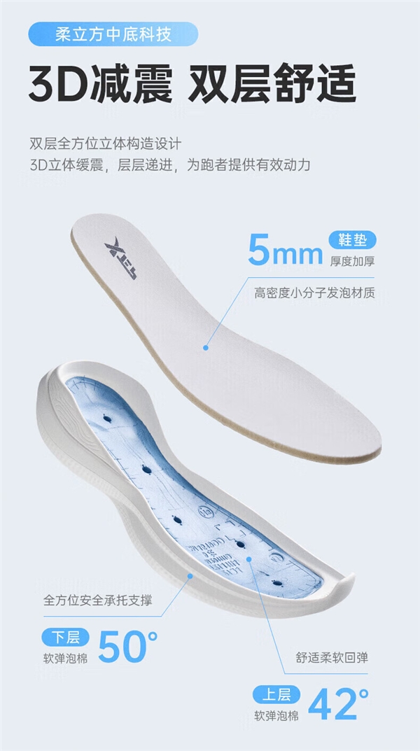 2折大促！特步柔立方舒适缓震跑鞋69元清仓