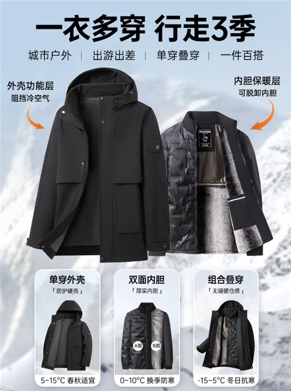 京东杉杉官方旗舰店:三合一羽绒服日常价584元 现券后230元