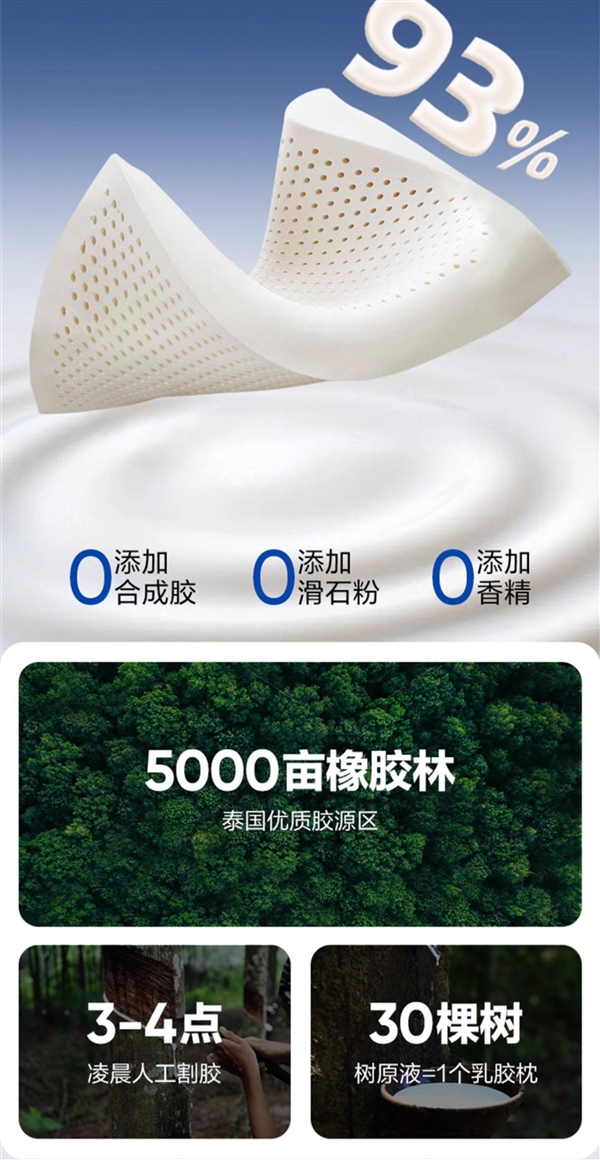 93%天然乳胶!网易严选乳胶枕52.2元国补探新低