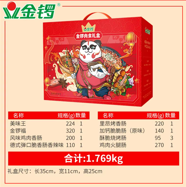 春节回家备一箱：金锣火腿肠礼盒34元3.5斤速囤（内含8款）