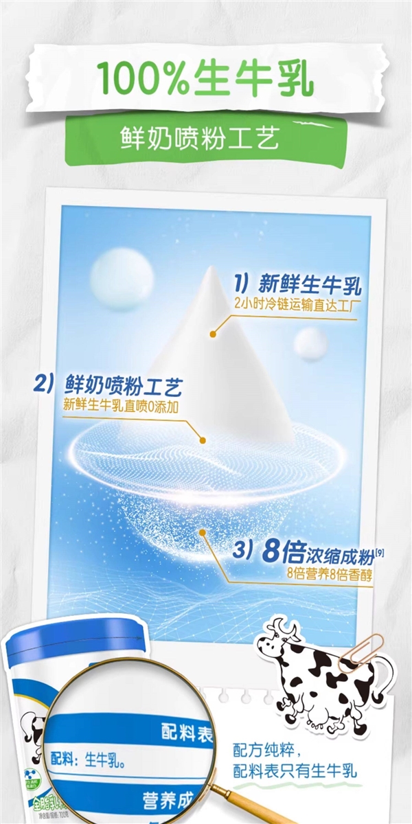 配料只有生牛乳 伊利纯牛奶粉礼盒37.9元/罐速囤