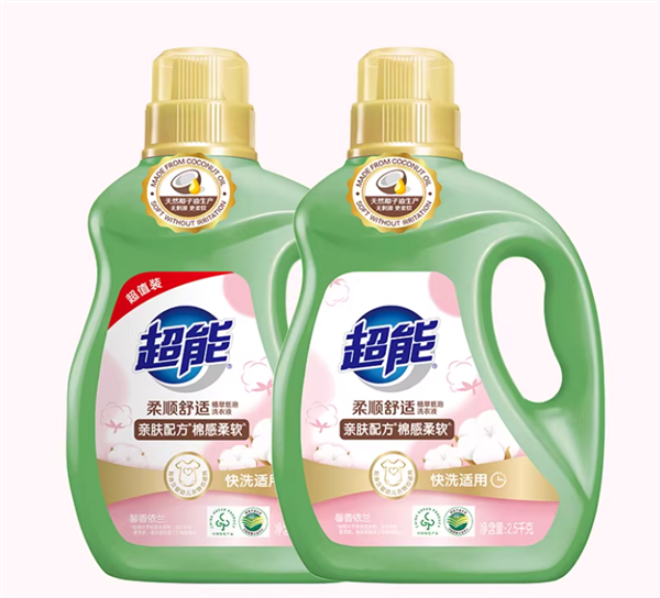 天然椰子油生产！超能植翠柔顺舒适洗衣液2.5kg*2瓶33.71元