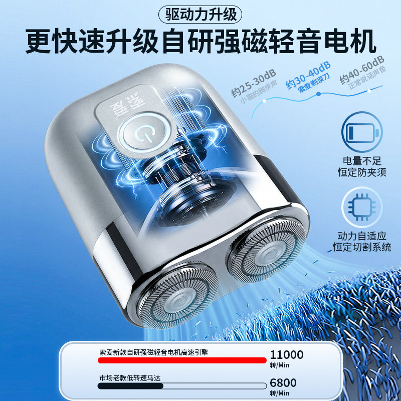 索爱T8电动剃须刀男士2026新款便携式刮胡刀全身水洗长续航礼盒装