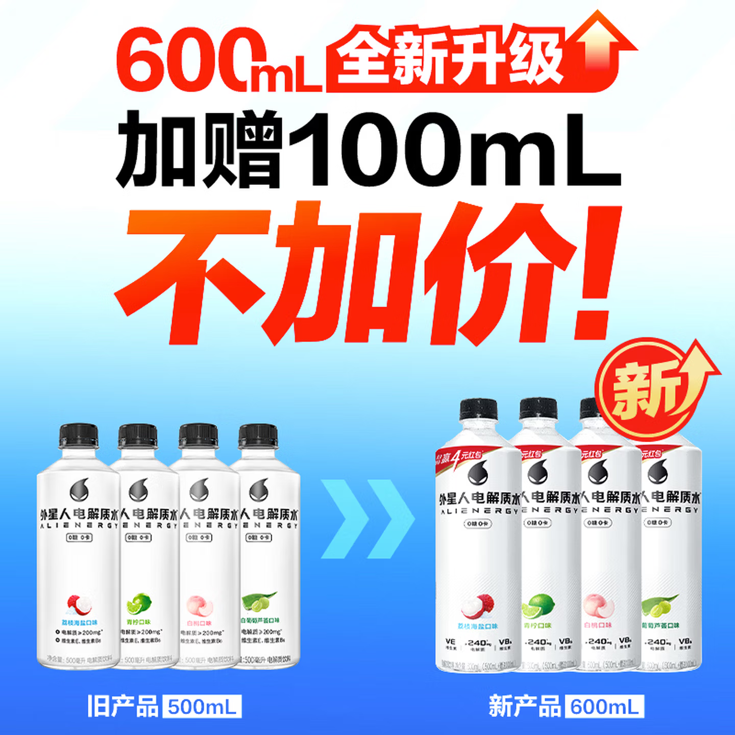外星人电解质包版600ml无糖饮料运动补水海盐荔枝瓶装芦荟白葡萄