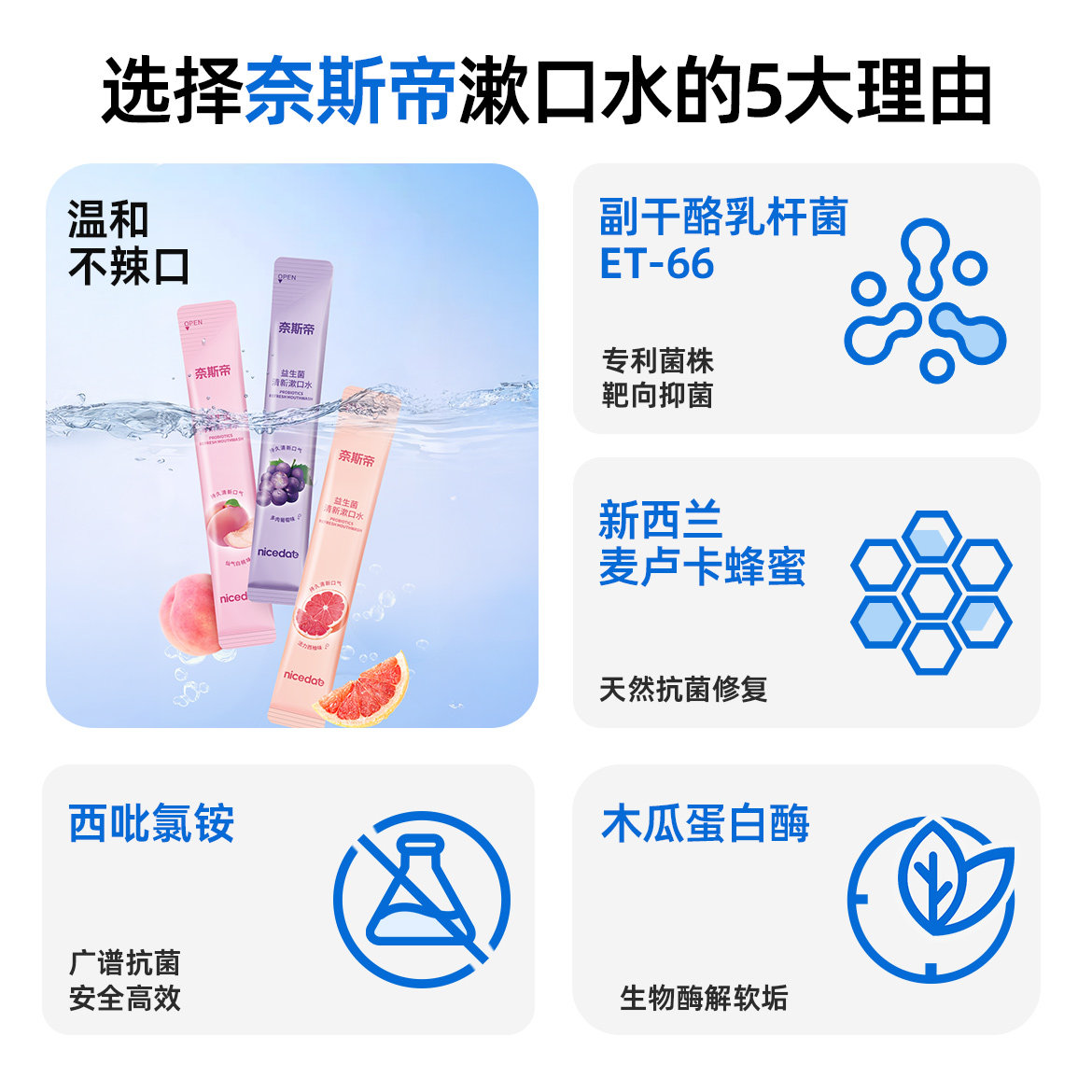 【拍3盒】奈斯帝益生菌漱口水便携清新口气12ml*20